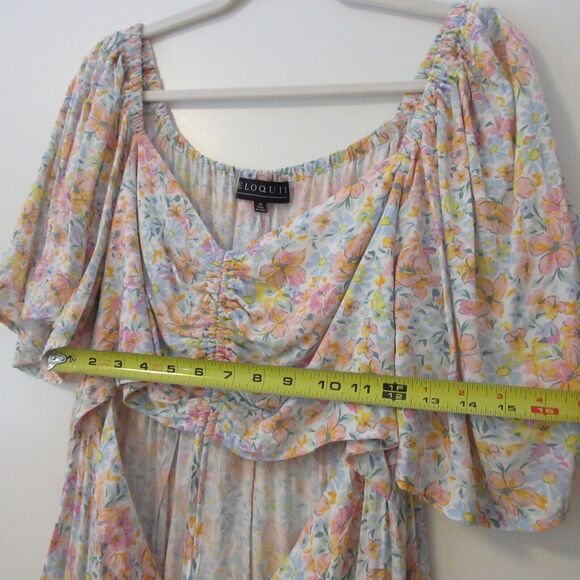 Eloqui Womens Floral Pastel Cut Out Dress size 16 Flutter Sleeve‎ Slit Bottom - Picture 4 of 7